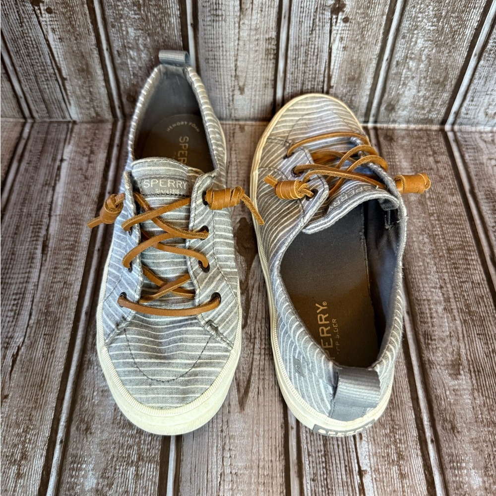 Sperry Gray and White Striped Shoes